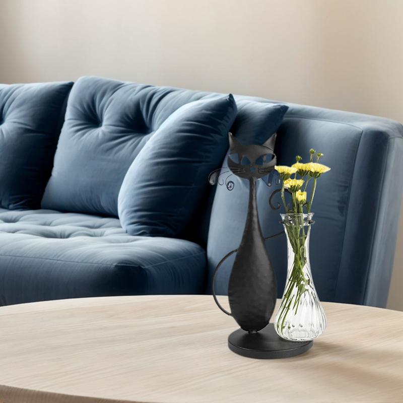 Ручная работа Мультяшный кот Уникальная цветочная композиция Домашний декор Цветочное искусство Креативная стеклянная ваза DIY Железное искусство Экологичный черный