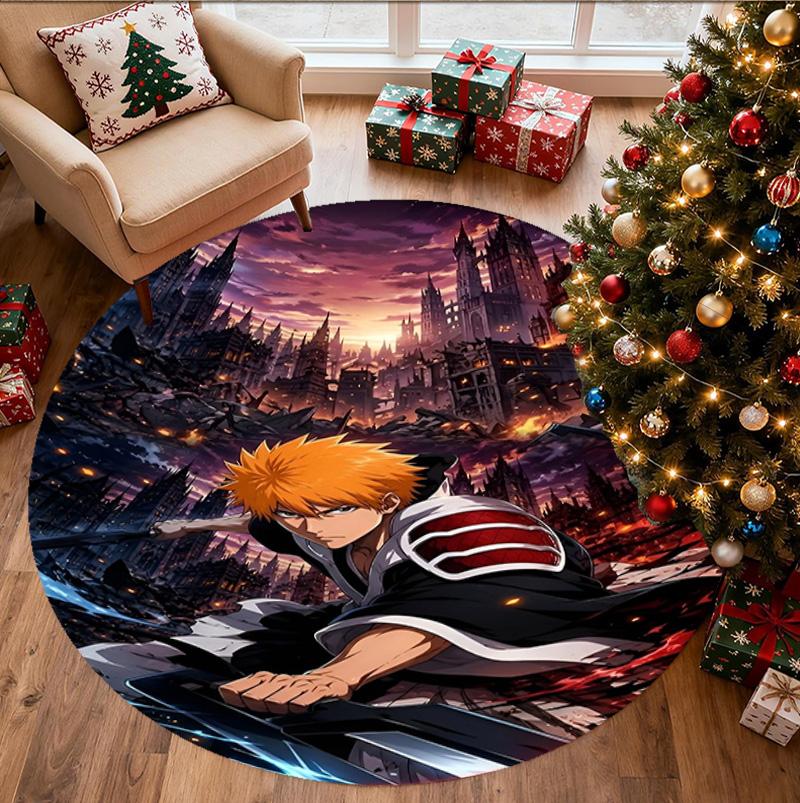 BLEACH Pattern Round Rug, Indoor/Outdoor Mat, for Picnic, Gameroom, Bedroom, Office, Living Room, Home Decor Carpet, Birthday Gift