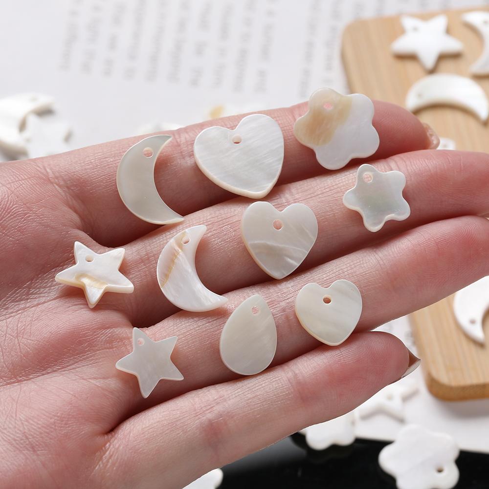 10pcs Natural Pearl Shell Pendant Heart Star Shaped Artificial Pearl Shell Charms for DIY Necklaces Jewelry Making Accessories