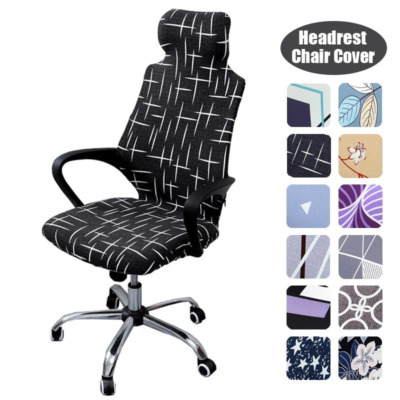Stretch Game Chair Cover with Headrest for Office Internet Cafe Computer Armrest Gaming Chair Covers Printed Fabric Seat Case