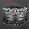 European and American retro crown woven bracelet, Roman letter stainless steel mesh open bracelet set three pieces men