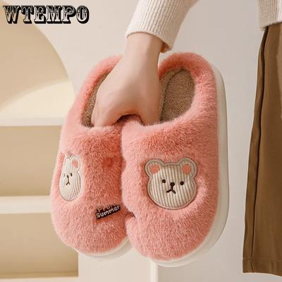 Милые большие вышитые тапочки осень-зима хлопковые женские плоские толстые каблуки домашние плюшевые кашемировые теплые тапочки