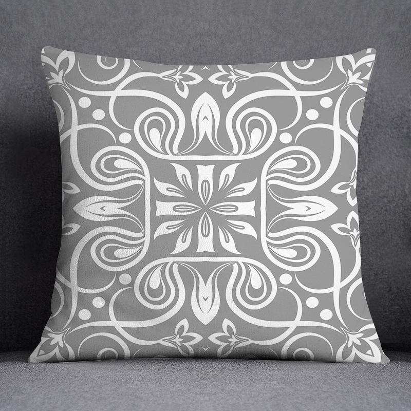 Gray Low White Flower Pattern Home Decoration Pillowcase Square Pillowcase Home Office Decoration Cushion Cover