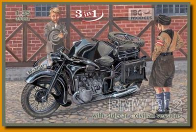 IBG 1/35 Немецкий BMW R12 с коляской, Гражданская версия, Пластиковый набор для сборки PB35001