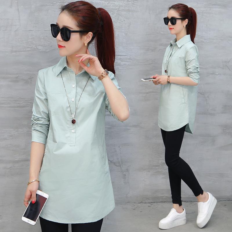Женская рубашка с длинным рукавом и лацканами А-силуэта для весны и осени — корейский городской стиль