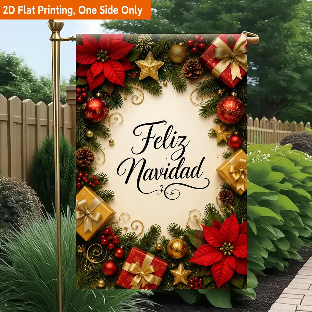 2D Flat, 2D Flat Printing Garden Flag 1pc, Christmas Themed Festive Design Durable Single-Sided Print Yard Flag, Garden & Home Holiday Decoration, 29.