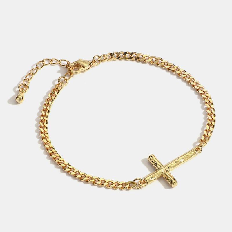 Vintage cross bracelet - gold plated copper, trendy ins style jewelry