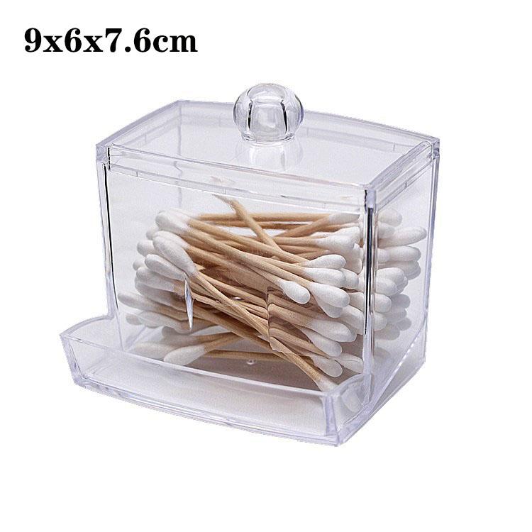 Cotton Swab Organizer Storage Bamboo Cover Acrylic Round Organizer Makeup Storage Box Container Organizadores
