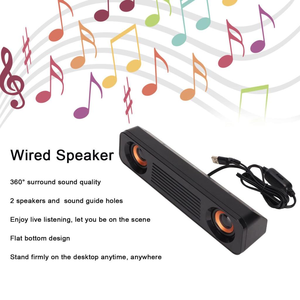 TV Soundbar USB Powered Plug HiFi Stereo Subwoofer TV Speaker Long Speaker for TV Desktop Computer 3.5mm