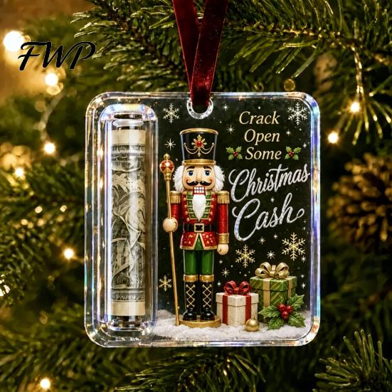 Custom Acrylic Holiday Keepsake Personalized Christmas Cash Holder Ornament, Money Clip for Name Gift Ornament Tree Decorations, Unique Hanging