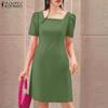 ZANZEA Женское повседневное квадратное воротниковое короткое летнее платье с коротким рукавом