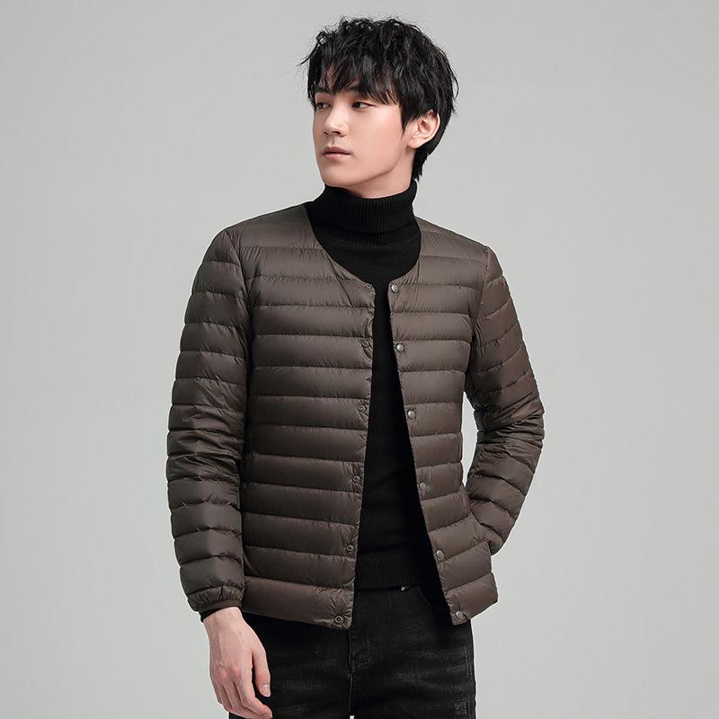 Men's Lightweight Collarless Down Jacket - Autumn/Winter, Plus Size Round Neck White Duck Coat