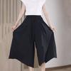 Женские укороченные брюки, однотонные, широкие, с эластичной резинкой на талии, повседневные брюки с карманами, свободные брюки для повседневной носки