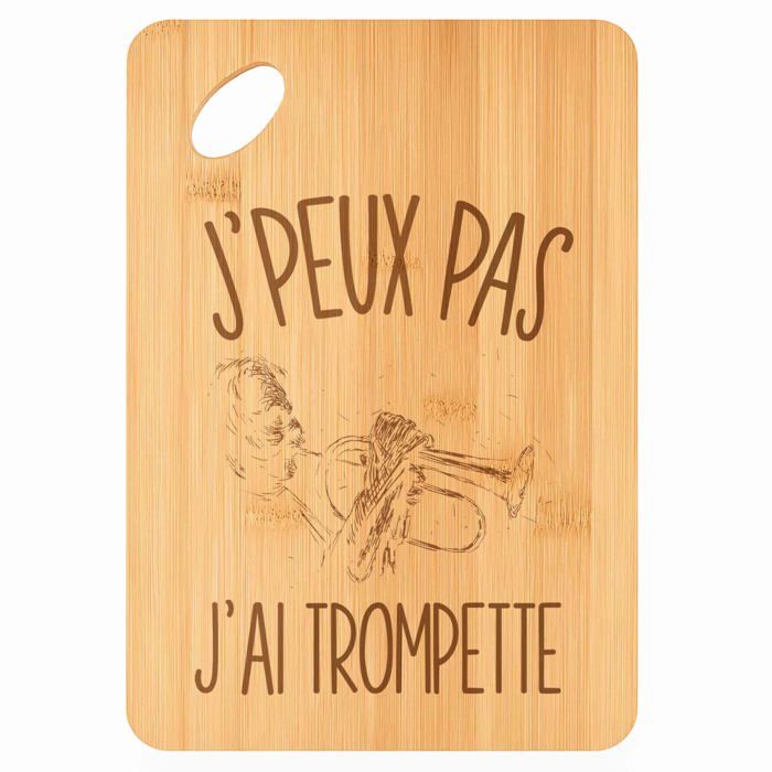 Planche à découper / Plateau apéro - PLANETEE - Trompette J'peux pas - Bambou - 30x20x1 cm - Trou Ø24 mm