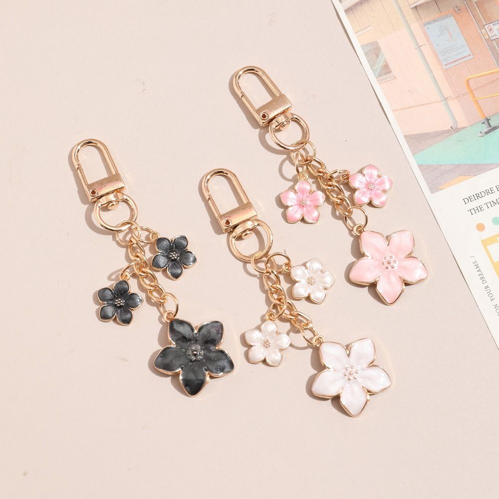 Alloy Cherry Blossom Keychain Enamel Coating Pearl Drop Keyring Lovely Flower Key Holder Daily Use