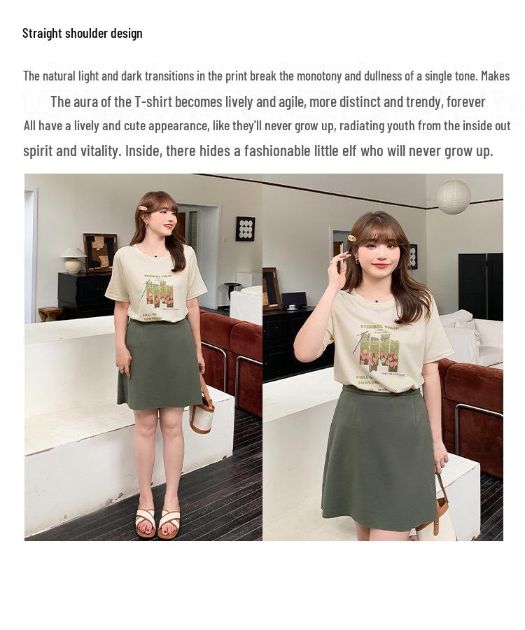Plus Size Tulip Print Short Sleeve Loose Round Neck T-shirt for Women