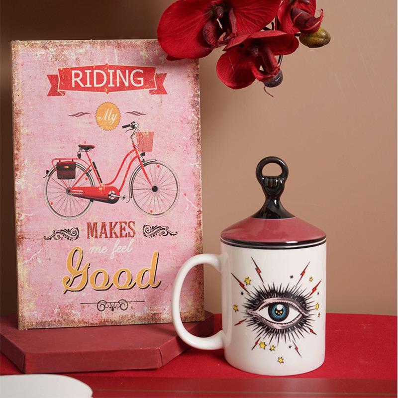 Керамическая кружка с рисунком «Таинственные глаза» Tazas De Ceramica Creativas Кружка для молока с двухсторонним узором и крышкой