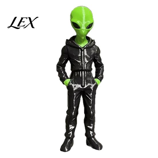 3D Printed Alien Figurine Wearing Hoodie Statue, Green Figurine, Collectible Sci-fi Street Style Decor Sculpture, Sci-Fi Desktop Decoration