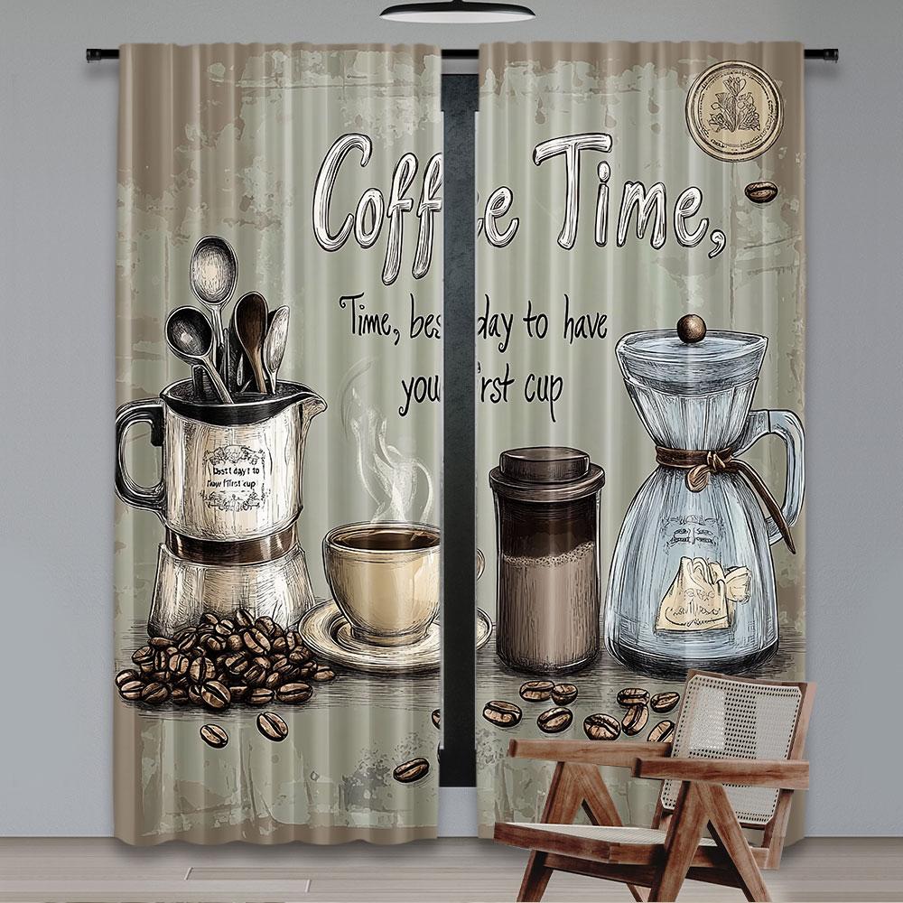 2 шт. Кофейно-коричневые шторы Кантри Винтаж Рустик Модерн Латте Маленькие Короткие Кафе Подходят для Спальни Ванной Гостиной Столовой