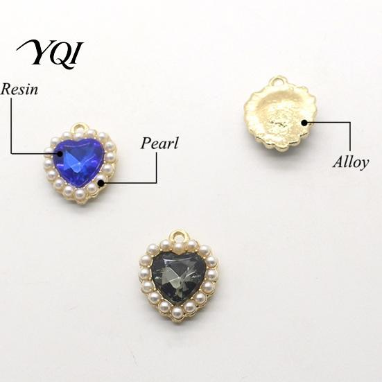 Metal Love Heart Charms 2Pcs Rhinestone Charms, Alloy Faux Pearl 21x18mm Novice Friendly DIY Jewelry Parts Dangle Pendants for Making Earrings