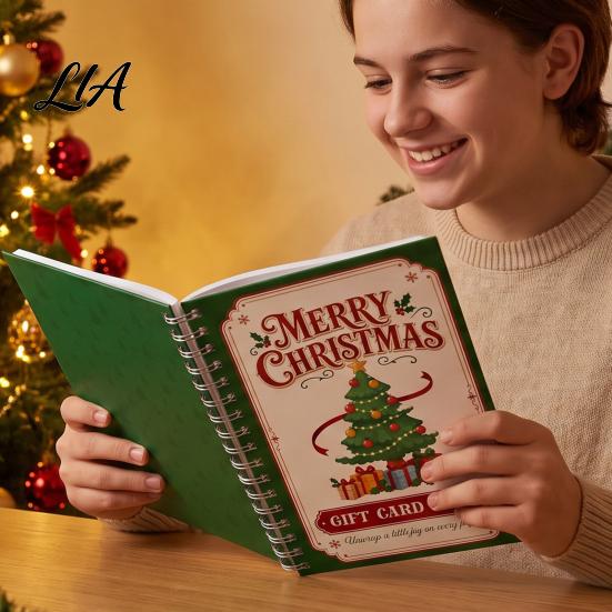 Holiday Stationery for Teens Merry Christmas Gift Card Holder Book, DIY Spiral Bound Greeting Cards Teenagers Booklet, Xmas Gifts Family, Friends,