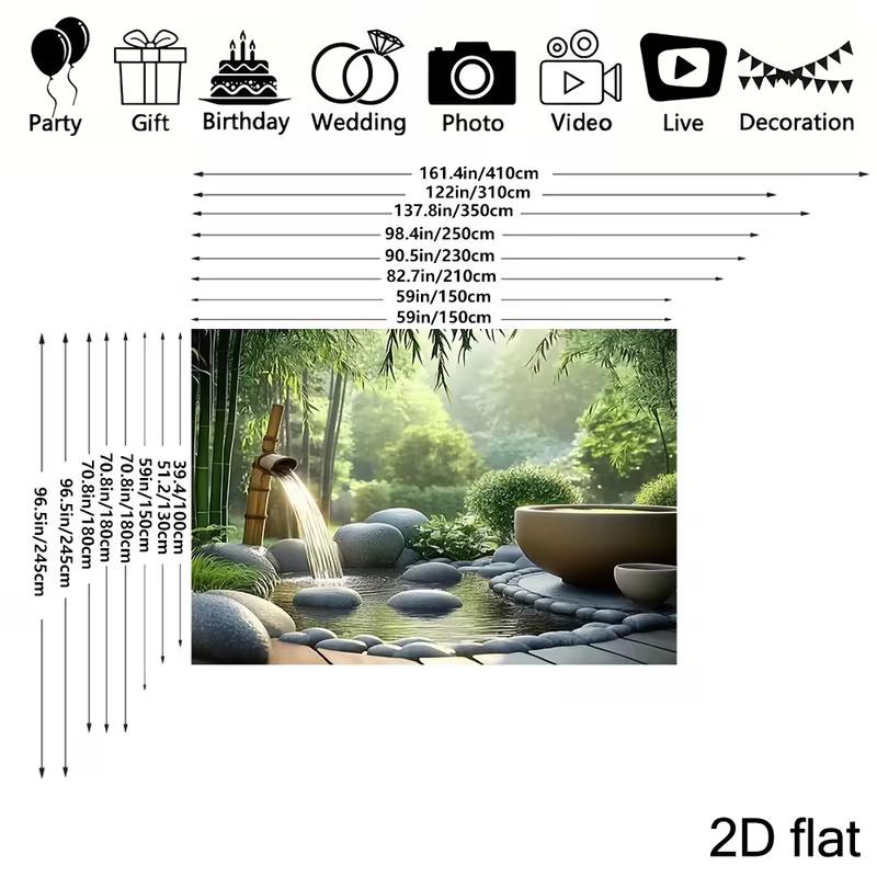 2D Relaxing Zen Garden with Bamboo, Stones & Water Background