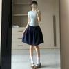Универсальная юбка в стиле колледжа для женщин на лето, ретро, средней длины, с высокой талией, не просвечивающая, А-силуэта, юбка-зонт, темно-синяя юбка