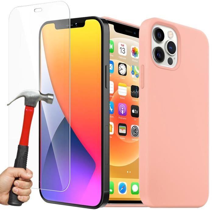 Coque Silicone - E.F.Connection - pour iPhone 13 mini - Ultra mince - Rose - 2 Verres Trempés