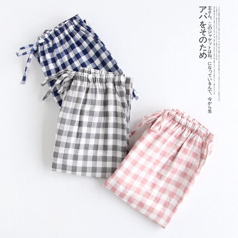 Парная пижама из хлопка в клетку в стиле MUJI – двухслойная марля, тонкая и удобная для повседневной домашней носки