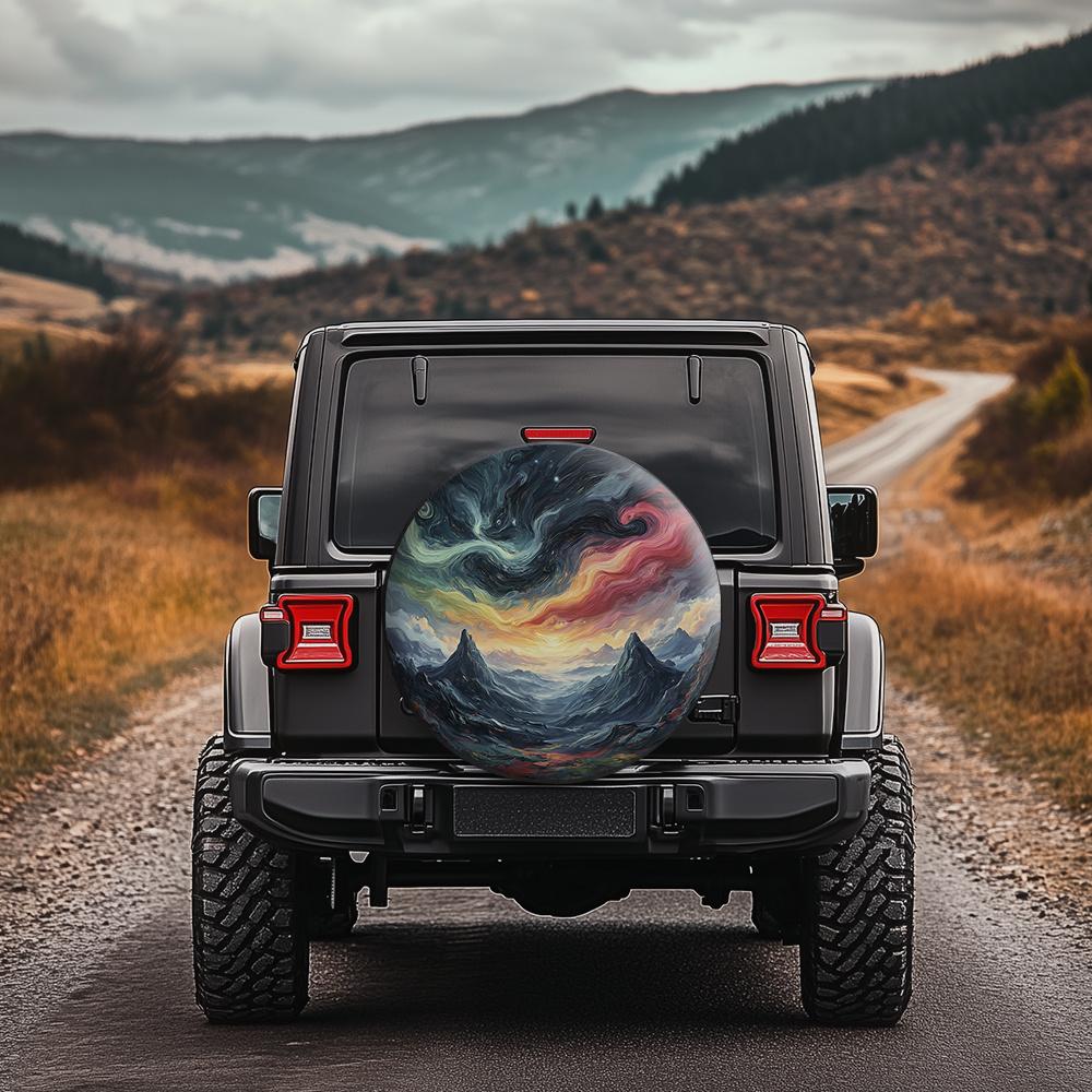 Cosmic Nebula Tire Cover With Rotating Galaxy Pattern - Suitable For SUVs, Crossovers, And MPVs, SUV Accessories, Vibrant Patter