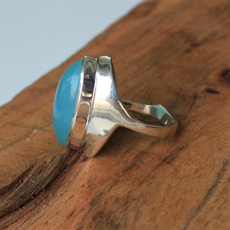 Blue Chalcedony Ring, 925 Sterling Silver Ring, Handmade Gemstone Ring, March Birthstone Ring, Stackable Ring, Everyday Ring, Gift For Her,