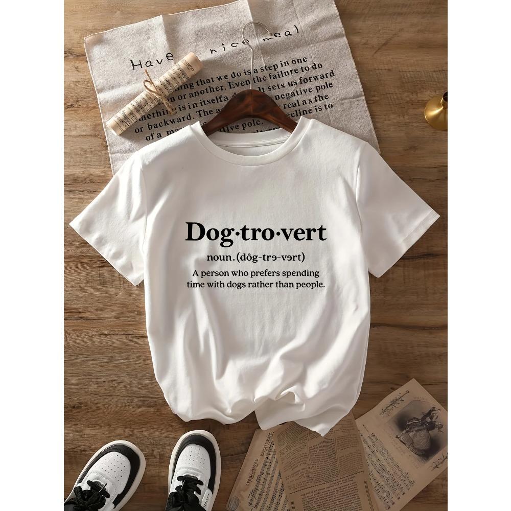 Womens Dog Lover Graphic Print TShirt Dogtrovert Short Sleeve Crew Neck Summer Short Sleeved Women T Shirt Vintage Clothes