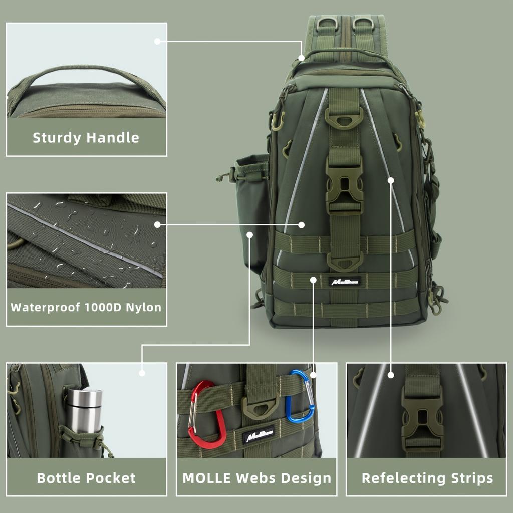 FunVZU Fishing Tackle Backpack, Fishing Bag with Rod Holder Water-resistant Material, Removeable Shoulder Strap