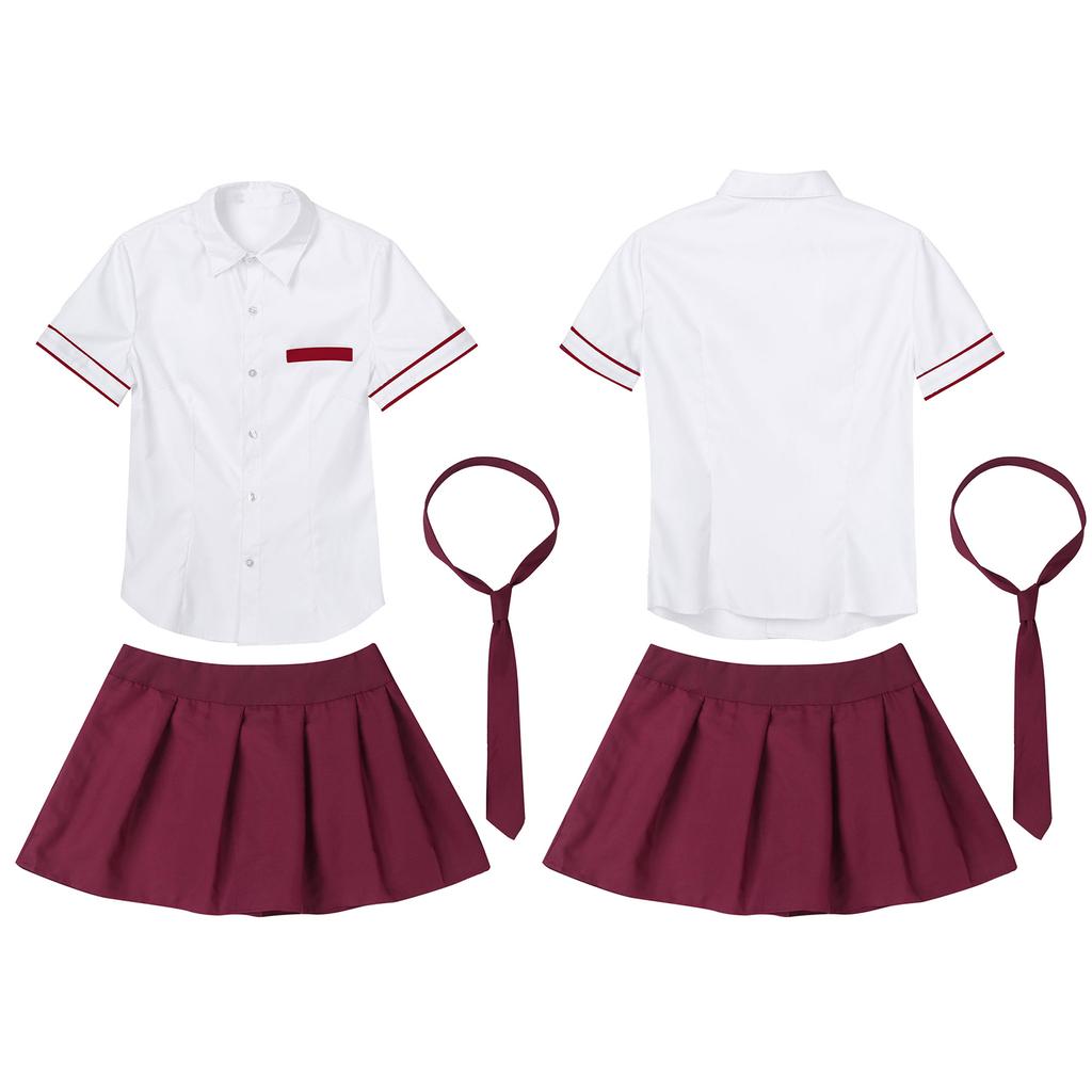 Женский костюм школьницы, комплект, рубашка с короткими рукавами, плиссированной юбкой и галстуком, школьная форма, нарядное платье для косплея