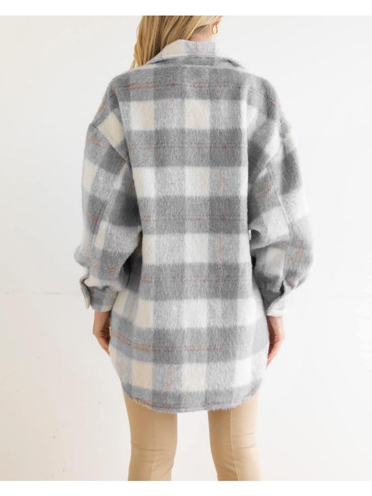 New Fashion Winter Clothes Women Plaid Jackets Coat Street Style Shacket Shirt Jacket Luxury Fluffy Button Down Long Overcoat