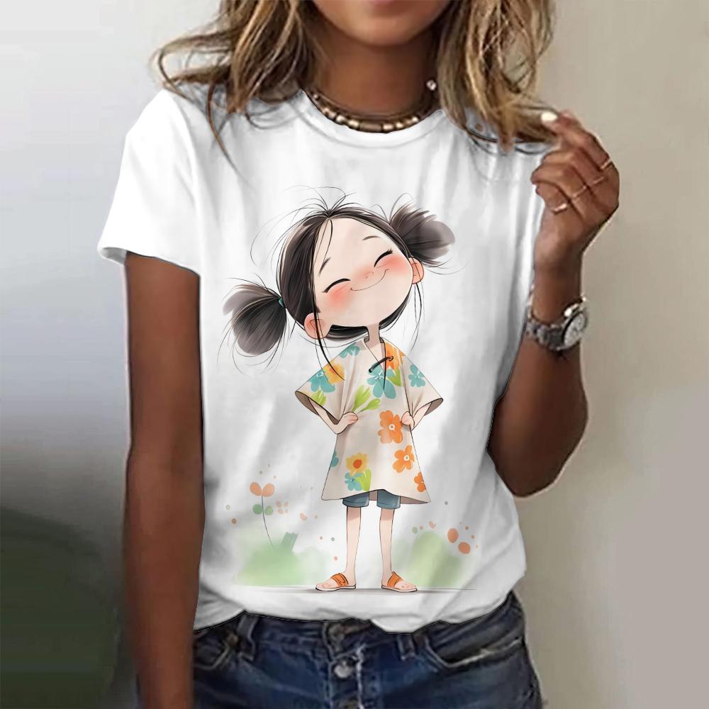 Летняя женская футболка с рисунком аниме-девушки, повседневный свитер с коротким рукавом, модная уличная одежда, милая женская футболка