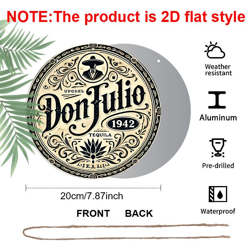 2D Flat, 1pc 7.87inchs Round Aluminum Metal Sign, Vintage Don Julio Tequila 1942 Label Design, Retro Bar Decor, Rustic Man Cave, Pub, Kitchen & Home