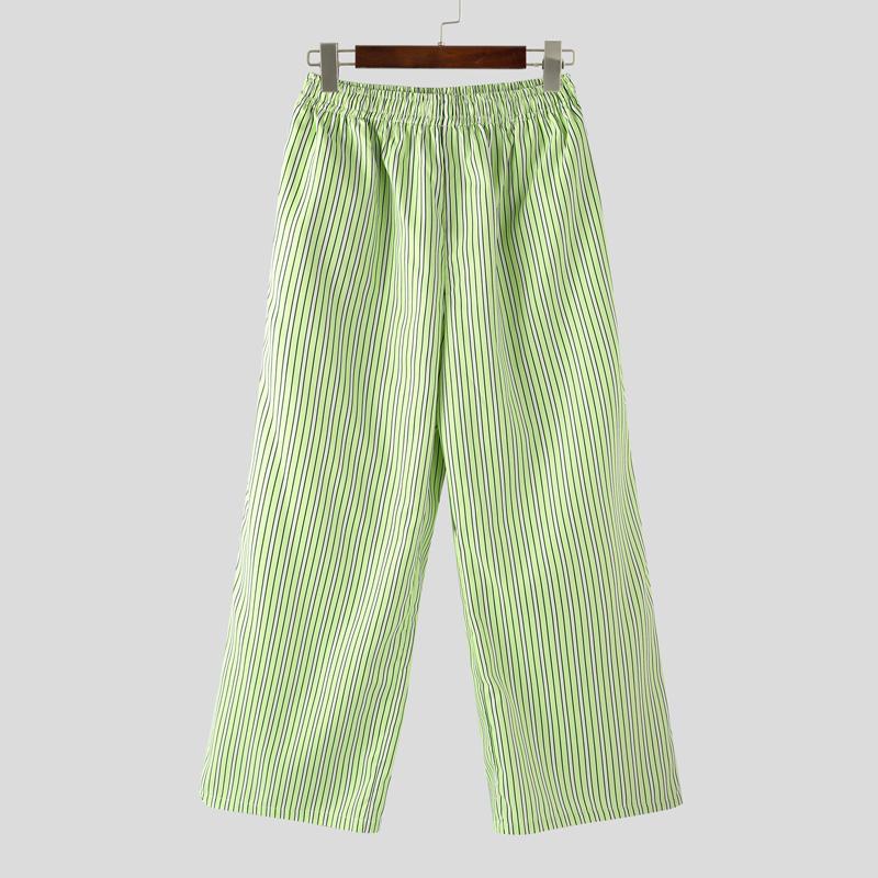 INCERUN Мужские брюки на резинке, повседневная домашняя одежда, длинные брюки с полосатым принтом