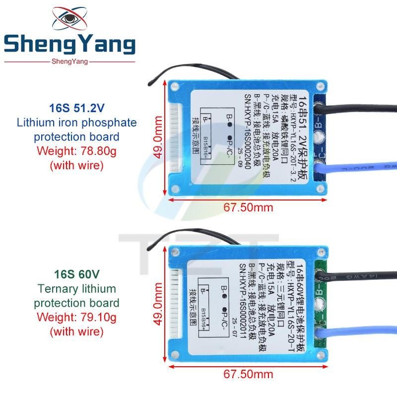 TZT BMS 16S 51.2V / 60V 20A Плата защиты заряда аккумулятора Lifepo4/Lmo Тернарный литий-ионный литиевый 18650 С контролем температуры