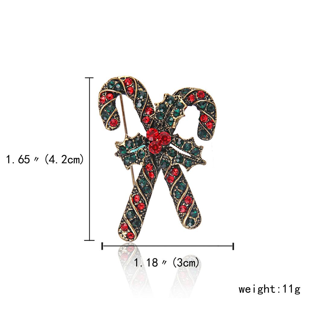 Rinhoo Enamel Christmas Crutch Brooches Pins Rhinestone Lucky Fruit Hat Glove Boot Sock Angel Sled Gift Box Badge New Year Gifts