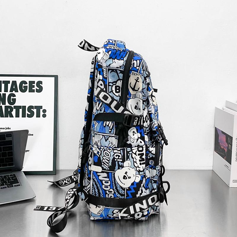 Рюкзак с принтом мультфильма и граффити, студенческий школьный мужской рюкзак большой емкости