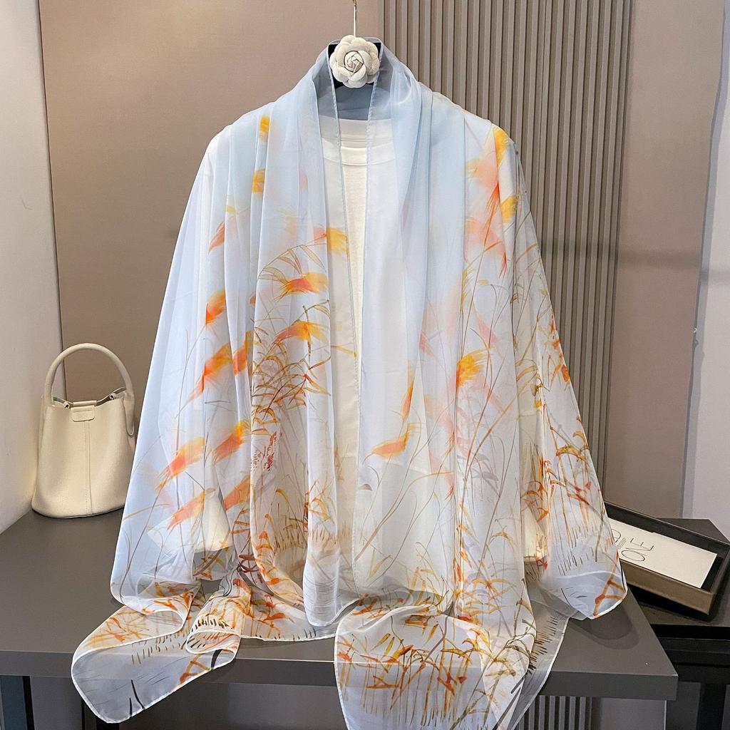 180*135cm Summer Silk Scarf Women Outdoor Shawl Bandanna Foulard Female Beach Fashion Luxury Oversized Shawl Head Hijab Wrap