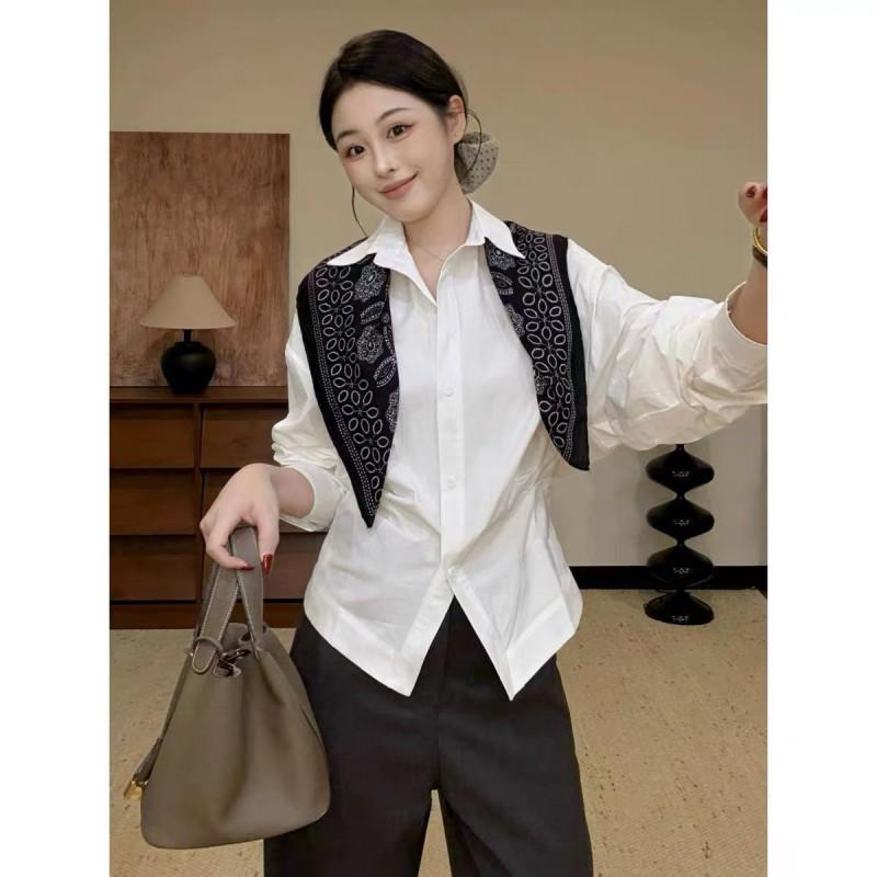 Womens Cotton Wrinkle Detail Relaxed Fit Shirt With Pointed Collar Loose Long Sleeve Top 2026