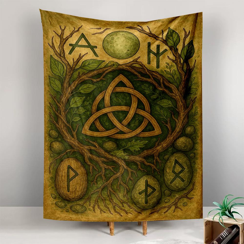 Celtic Knot and Runes with Tree Motif Patterned tapestry for bedroom and living room home decor