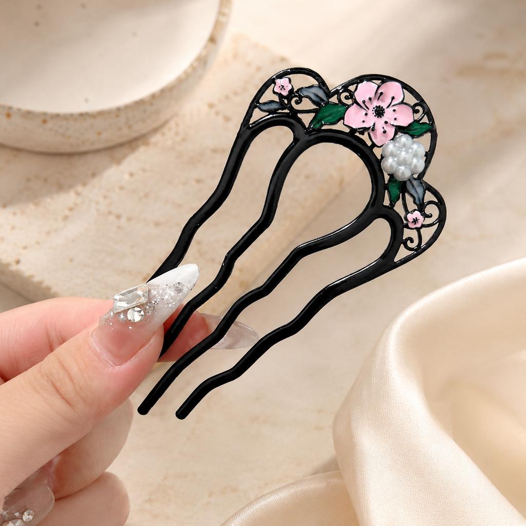 Alloy Hair Fork for Women Korean Pearl U Shaped Hair Pin Floral Bun Holder Non Slip Updo Hair Stick Wedding New Hair Accessories