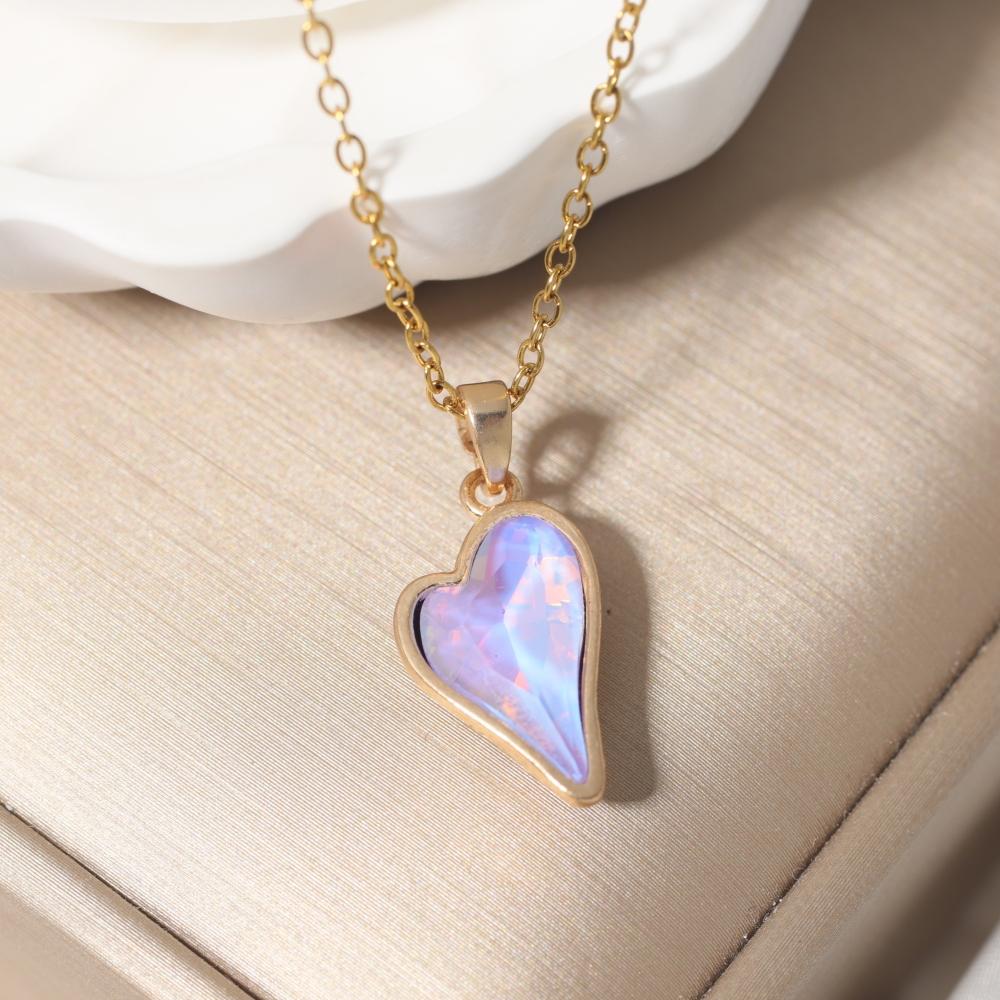 Heart Shape Pendant Necklace for Women Golden Stainless Steel Clavicle Chain Wedding Party Daily Wear Jewelry Accessories