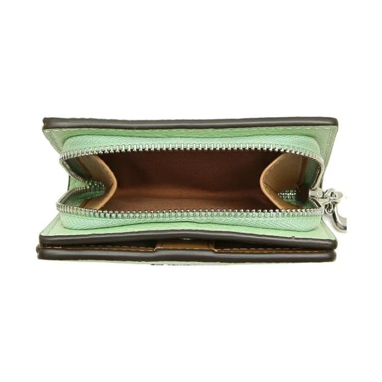 COACH Snap Wallet Leather Card Holder, Wallet Mini Women's Grass Green C2862-SVTY6