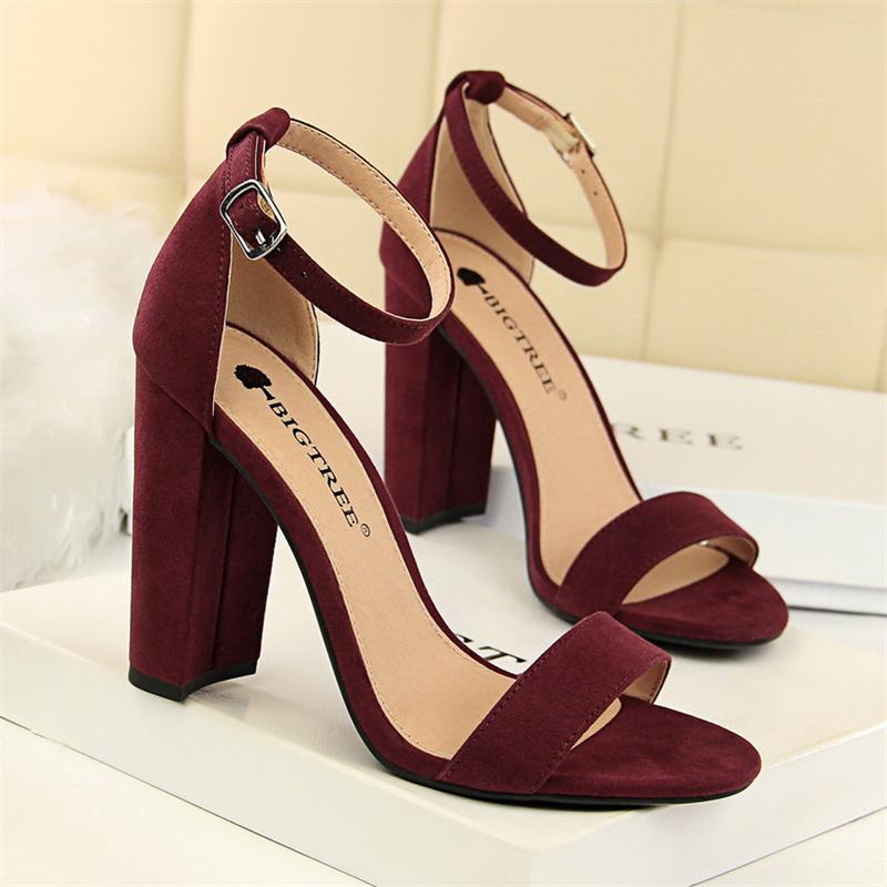 Fashion Summer Fashion Simple Classic Women Suede Open Toe High Heels Sandals Yellow Gladiator Square Heels Platform Shoes