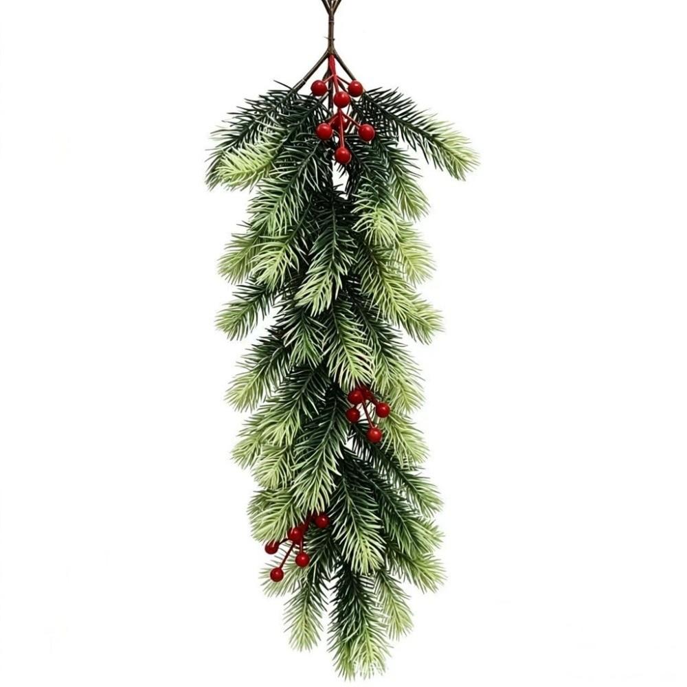 1 pc Plastic Artificial Pine Hanging Spray Realistic Red Berries Teardrop Swag Front Door