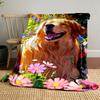 Bright flowers and lush greenery surround a golden furry object. for all seasons blanket lunch break throw gift